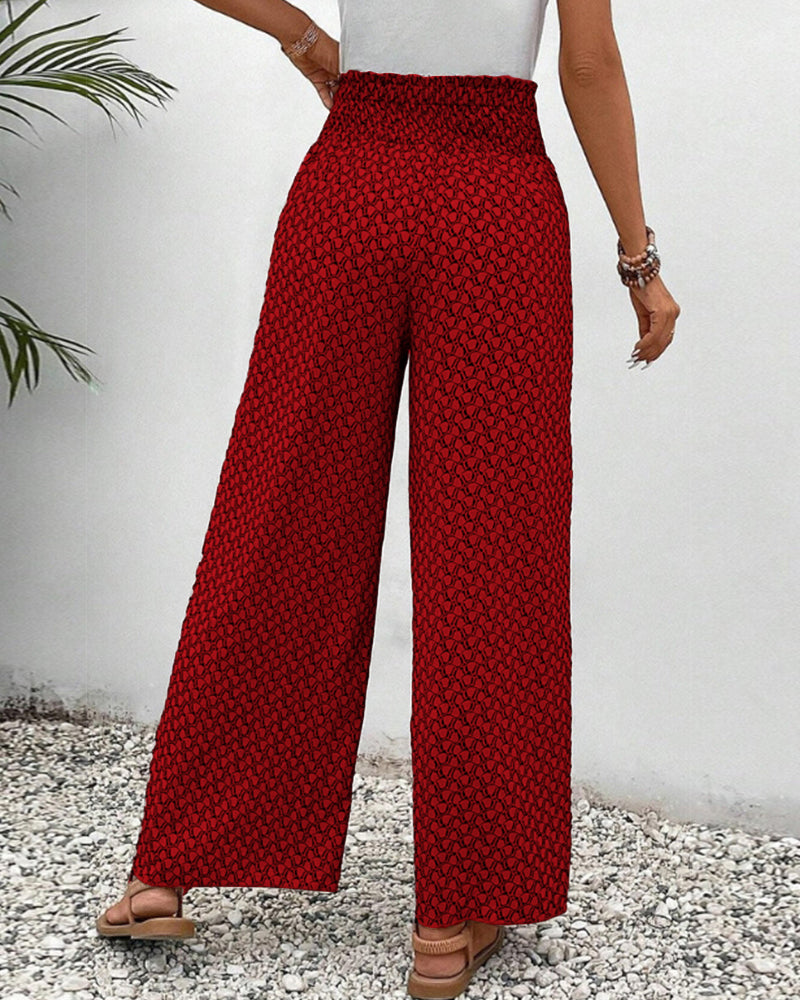 Pantalon large à cordon élastiqué à imprimé géométrique