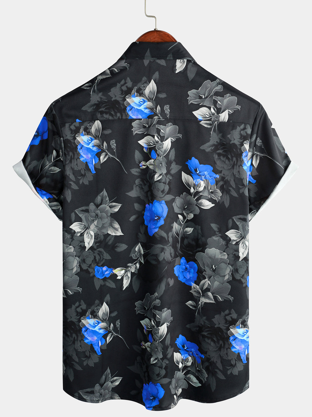 Chemise d'été décontractée pour homme bleu floral à manches courtes avec boutons pour des vacances à la plage