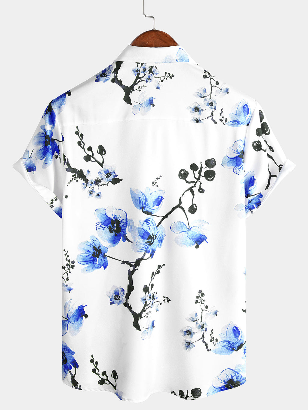 Chemise d'Été à Manches Courtes avec Imprimé Floral Bleu Décontractée pour Homme