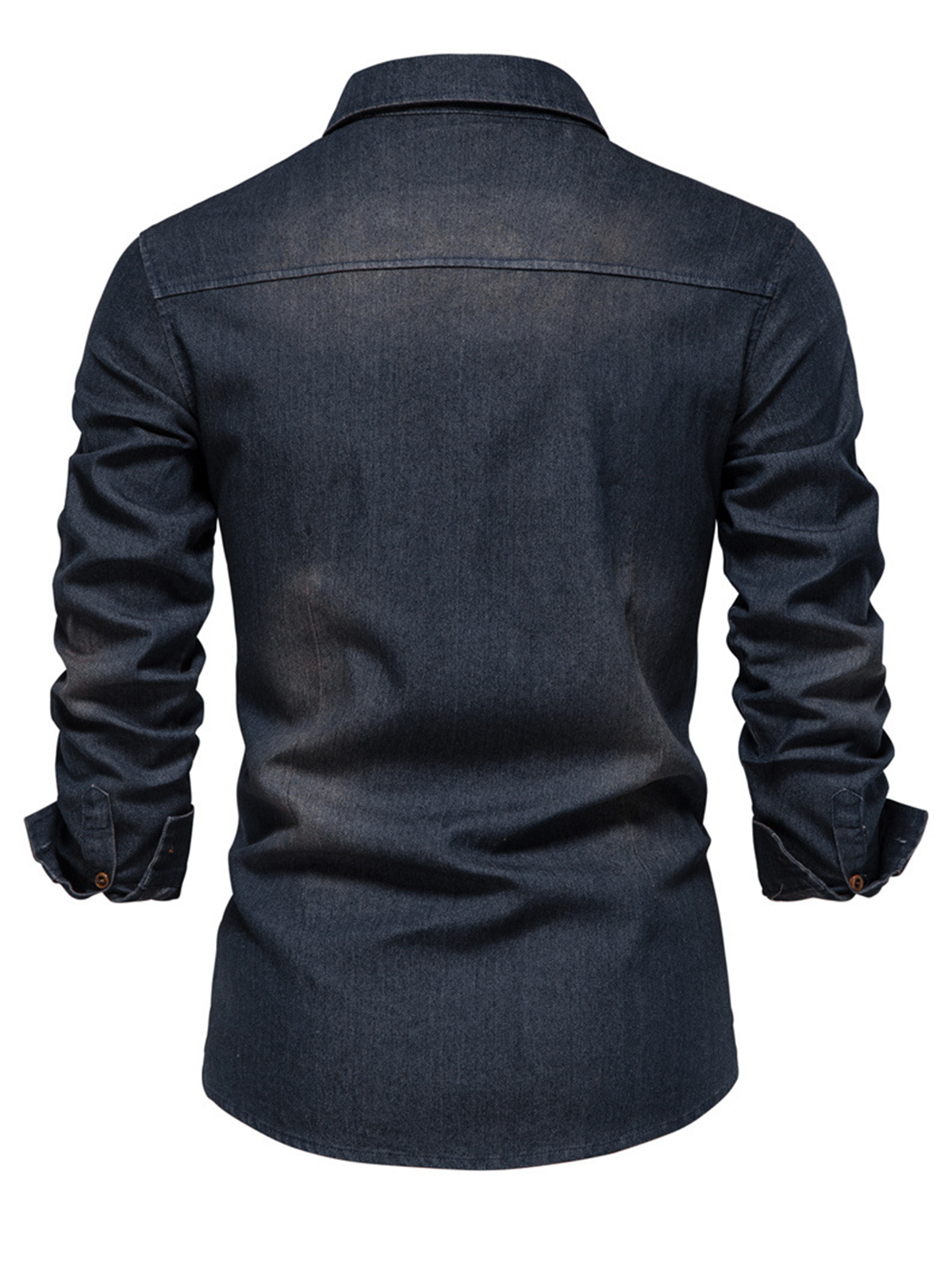 Chemise à manches longues décontractée en coton vintage avec poche en denim pour hommes