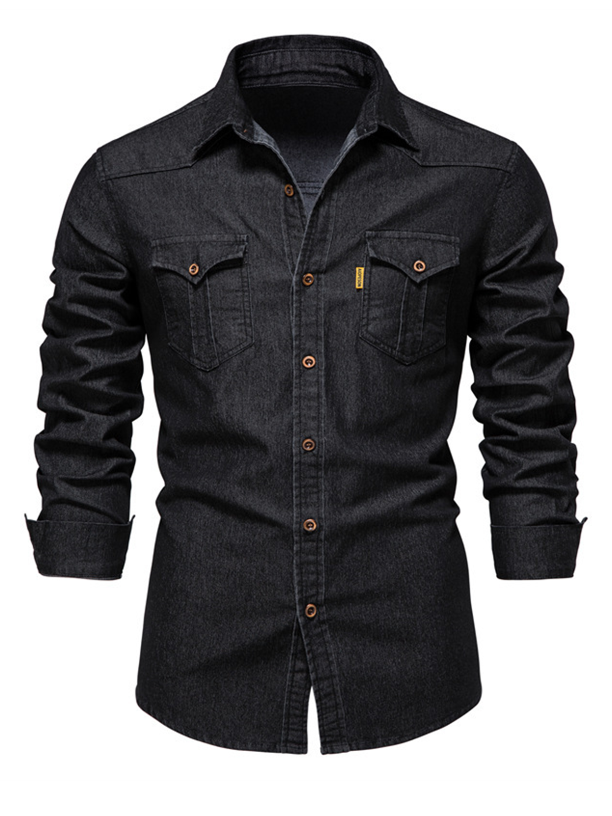 Chemise à manches longues décontractée en coton vintage avec poche en denim pour hommes