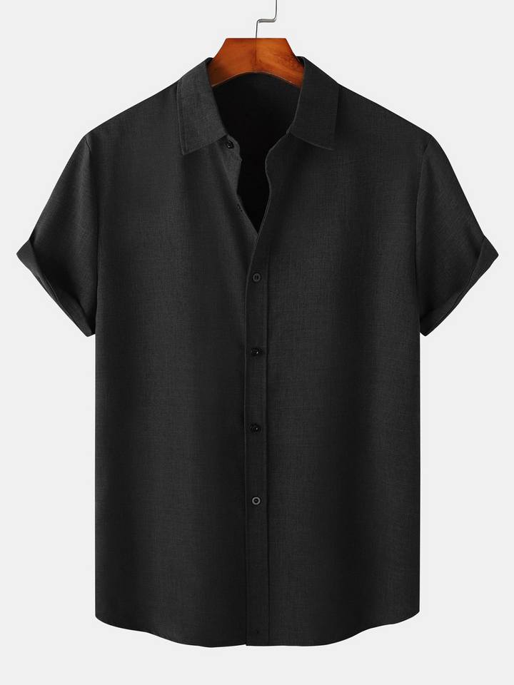 Chemise décontractée unie pour homme avec boutons et manches courtes respirante