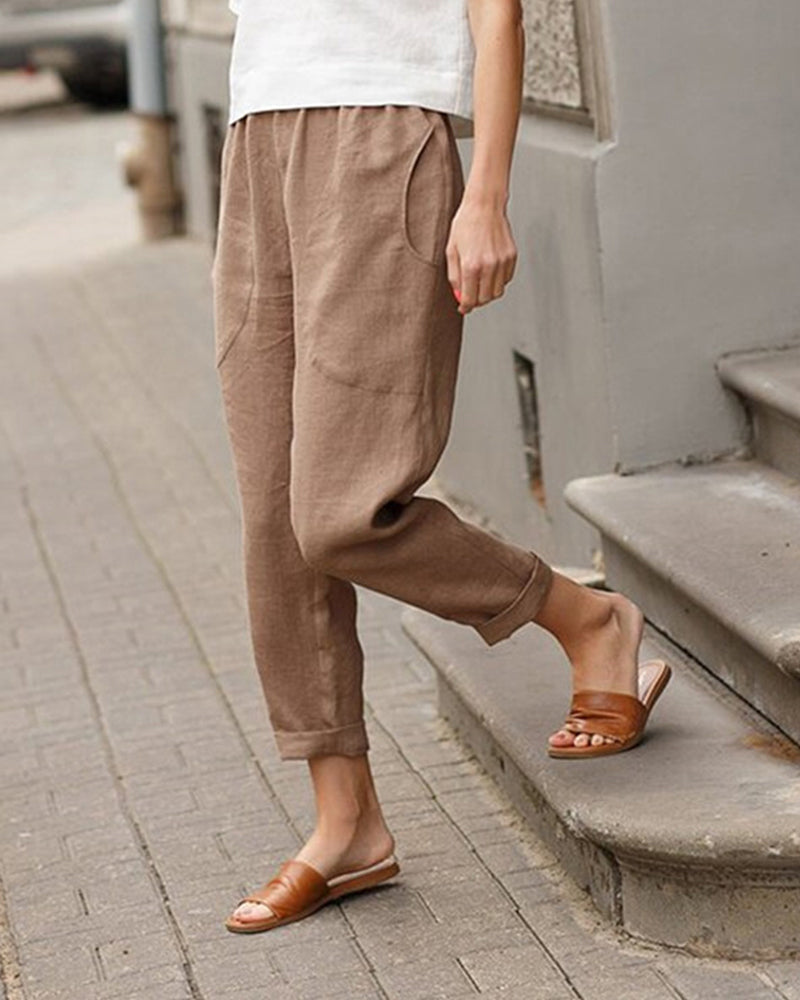 Pantalon décontracté de couleur unie