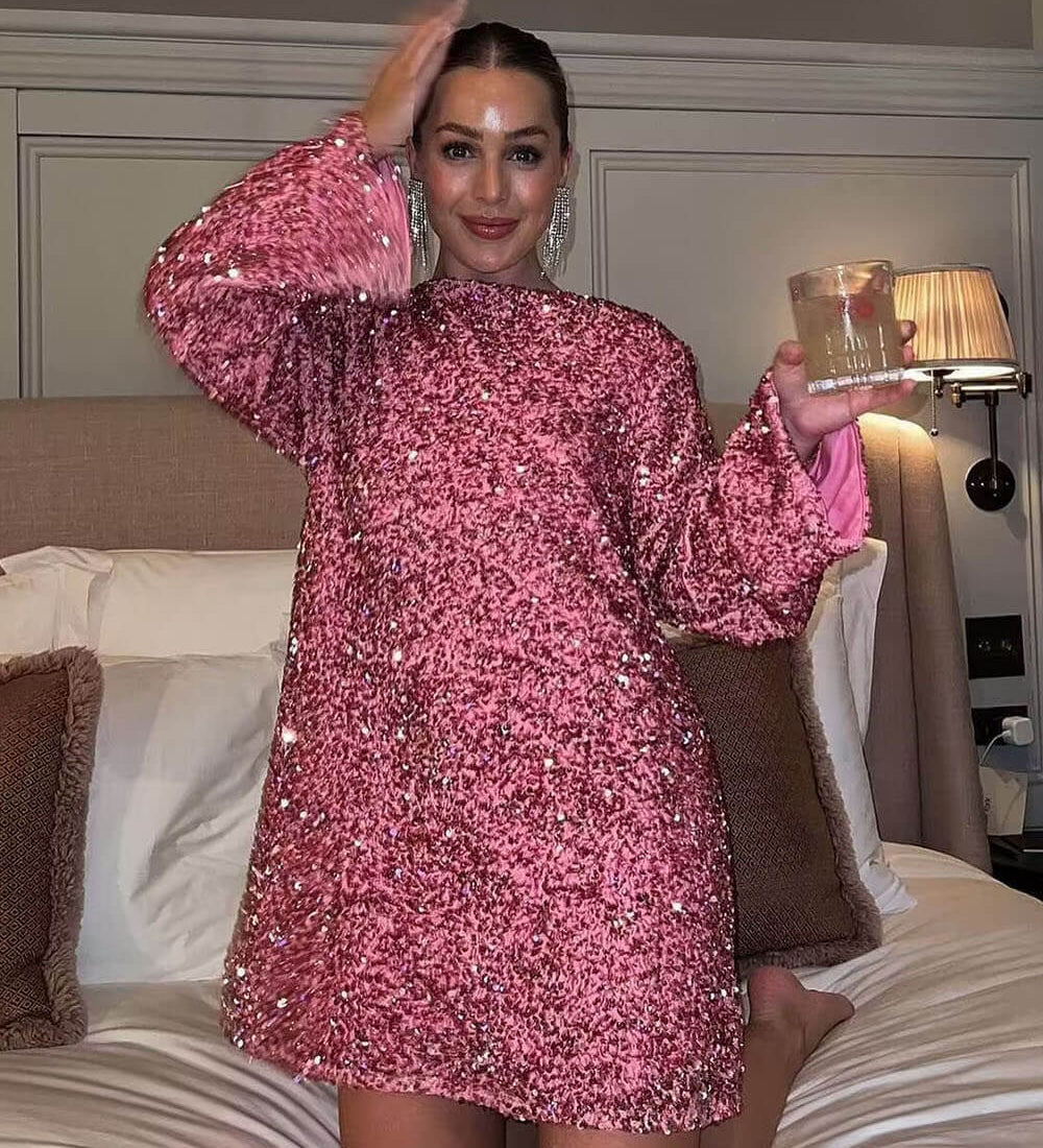 Marcelle | Robe à paillettes avec nœud et fermeture à nœud pour femmes