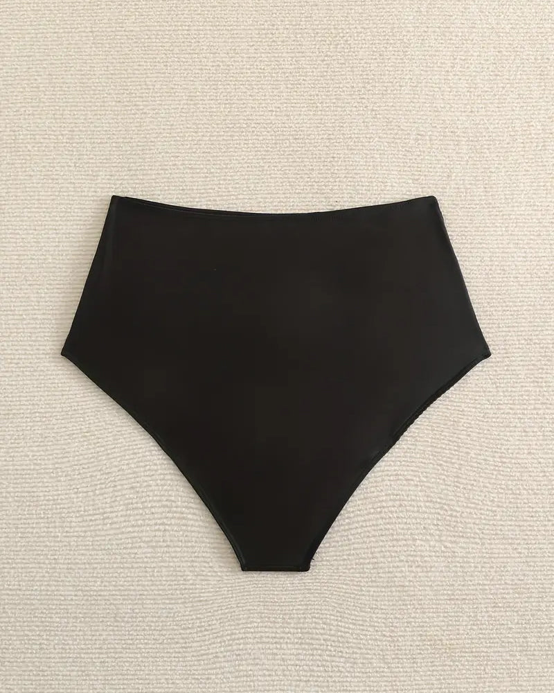Bas De Maillot Plissé Uni Taille Haute