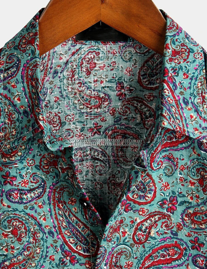 Chemise rétro années 70 en coton Paisley Vintage pour homme