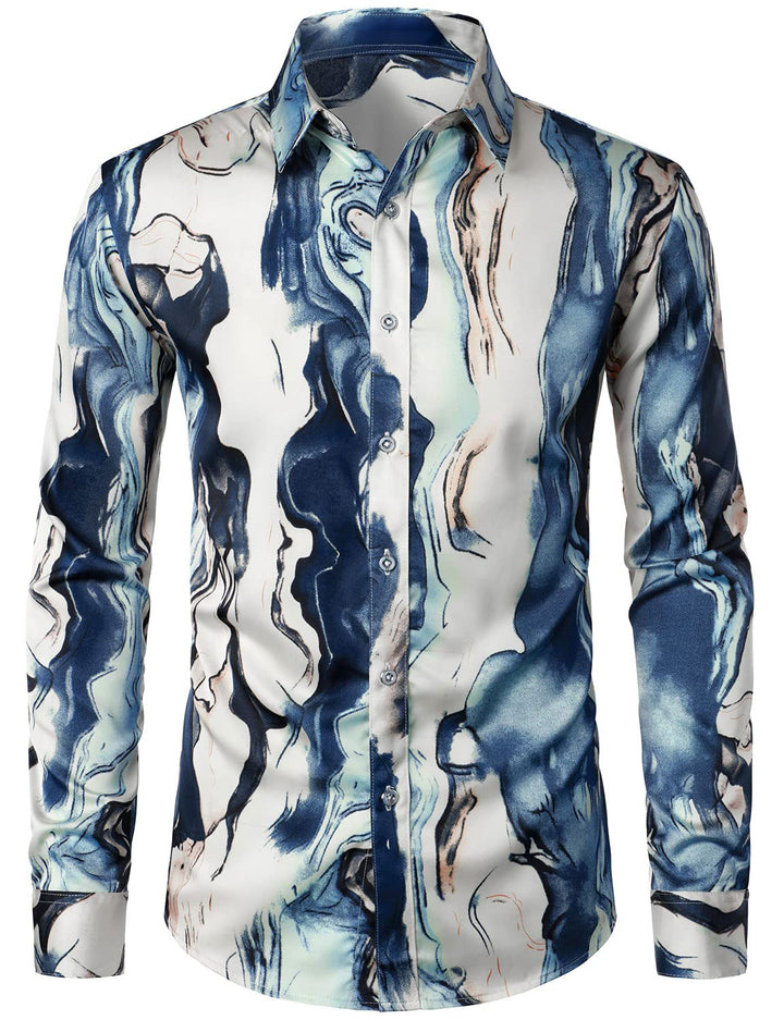 Chemise boutonnée décontractée à manches longues et imprimé abstrait pour hommes
