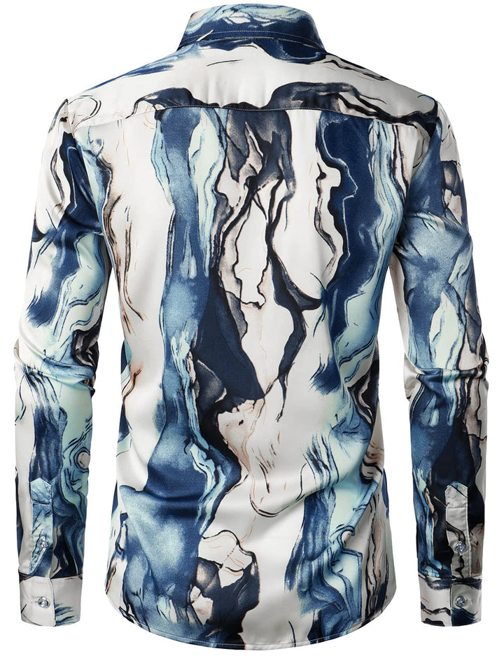 Chemise boutonnée décontractée à manches longues et imprimé abstrait pour hommes