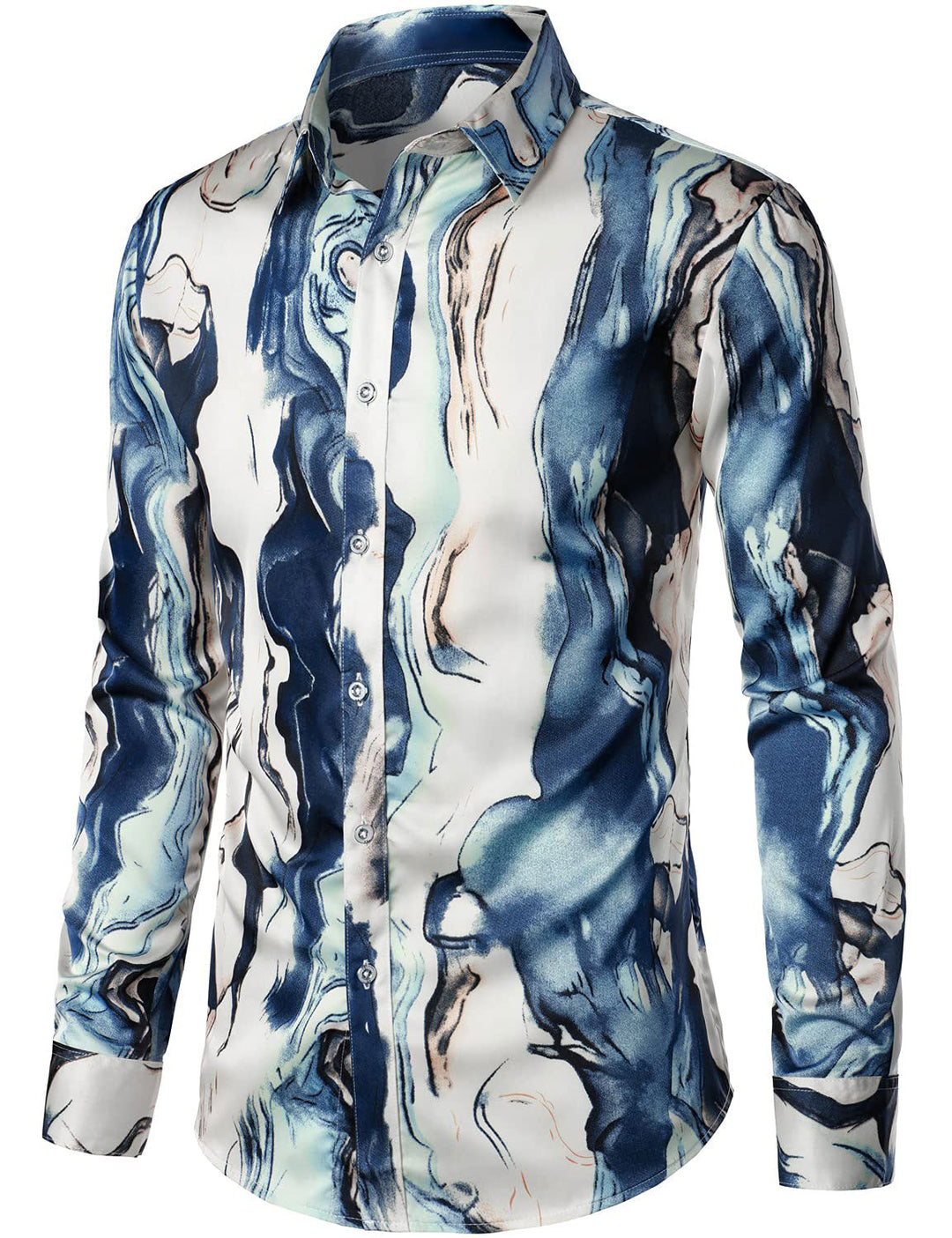 Chemise boutonnée décontractée à manches longues et imprimé abstrait pour hommes