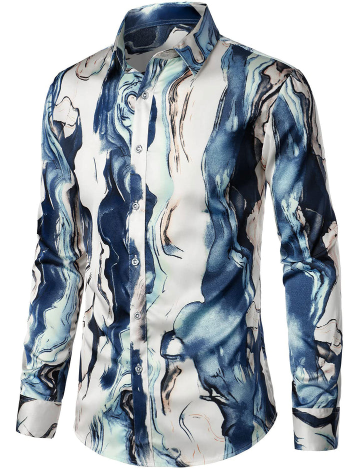 Chemise boutonnée décontractée à manches longues et imprimé abstrait pour hommes