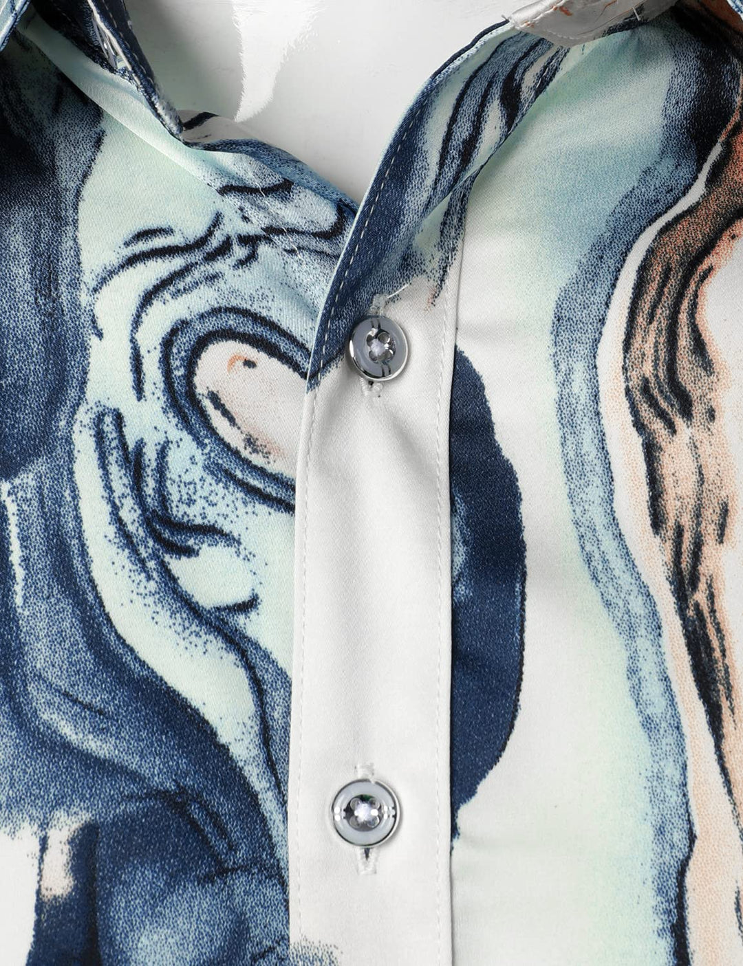 Chemise boutonnée décontractée à manches longues et imprimé abstrait pour hommes