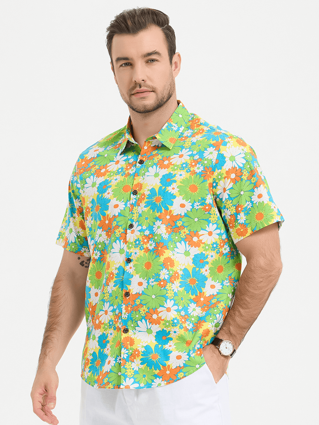 Chemise hawaïenne tropicale en coton floral pour homme