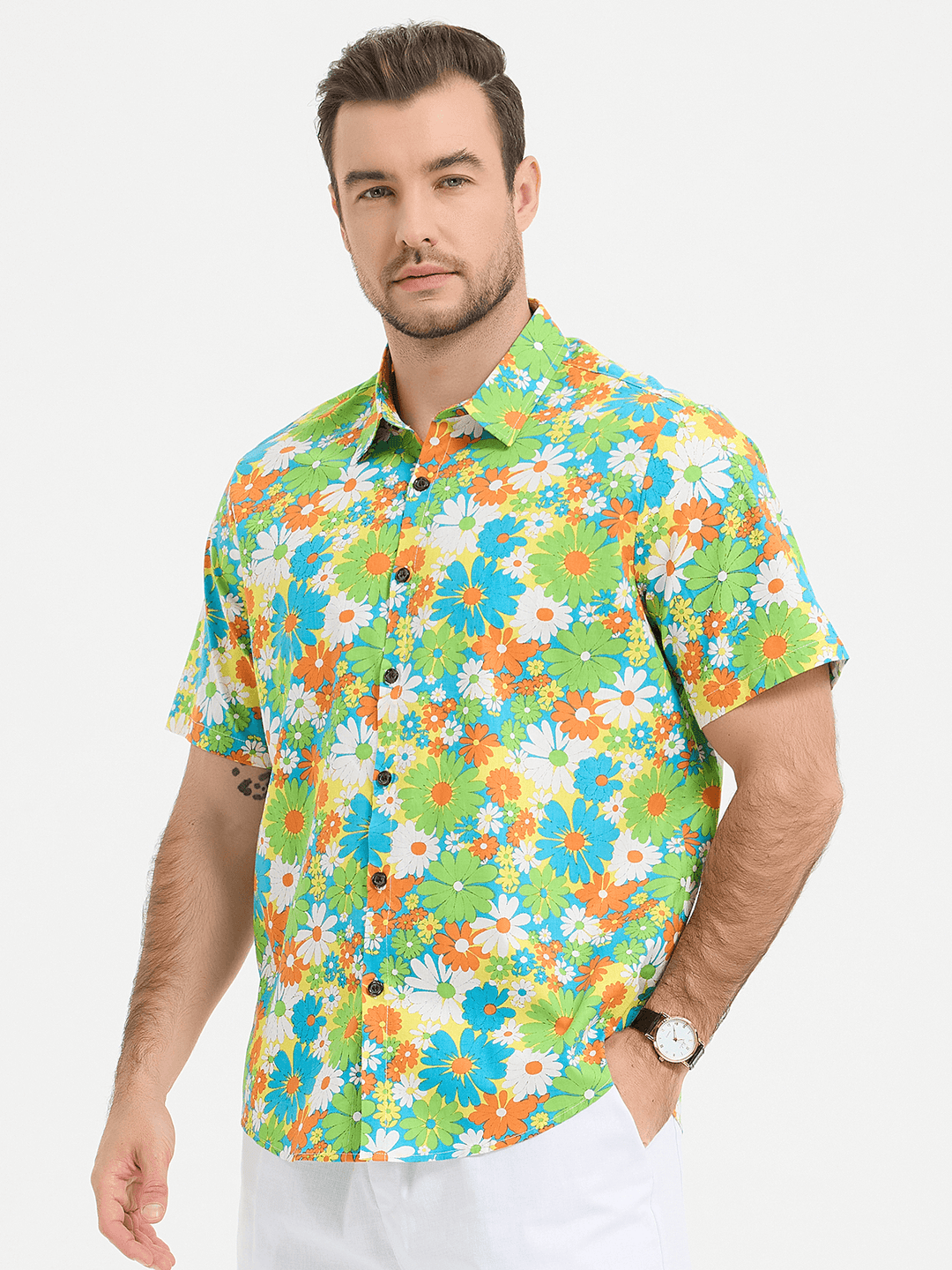 Chemise hawaïenne tropicale en coton floral pour homme