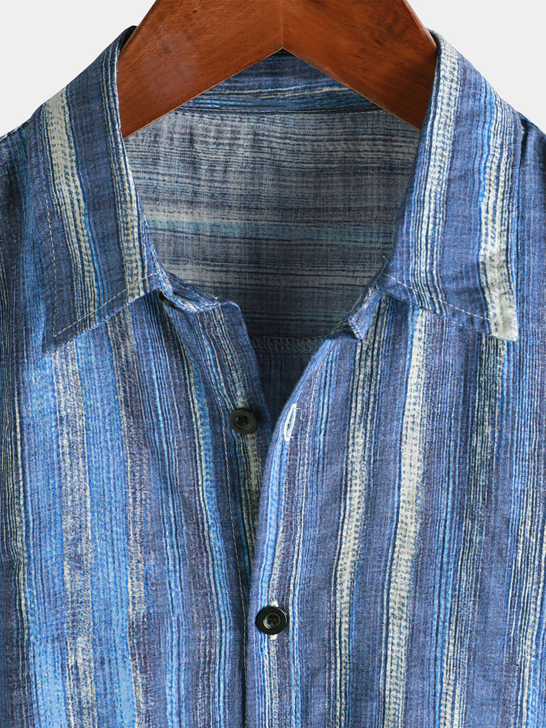 Chemise à manches courtes à rayures bleues rétro pour homme