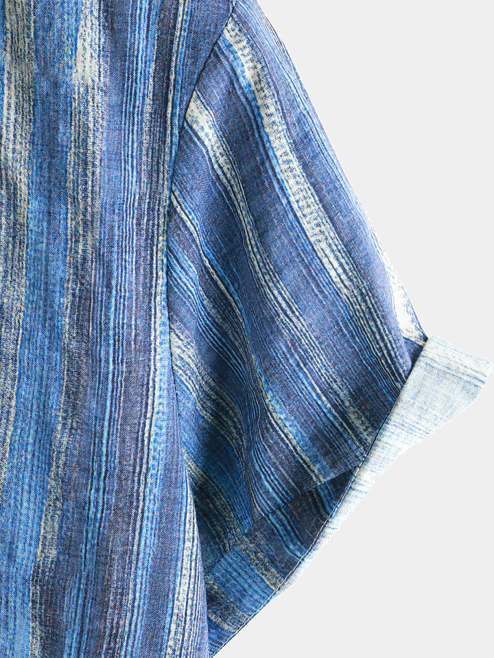Chemise à manches courtes à rayures bleues rétro pour homme