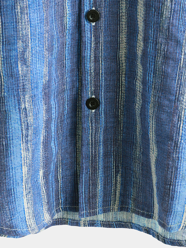 Chemise à manches courtes à rayures bleues rétro pour homme