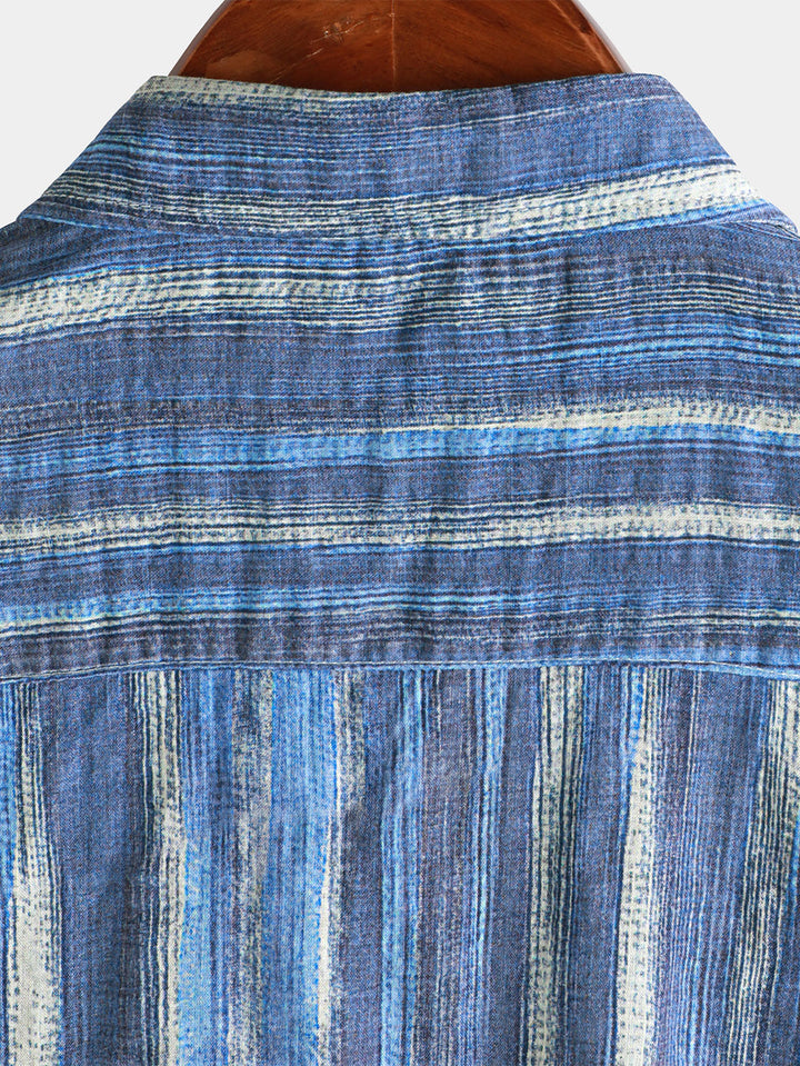 Chemise à manches courtes à rayures bleues rétro pour homme