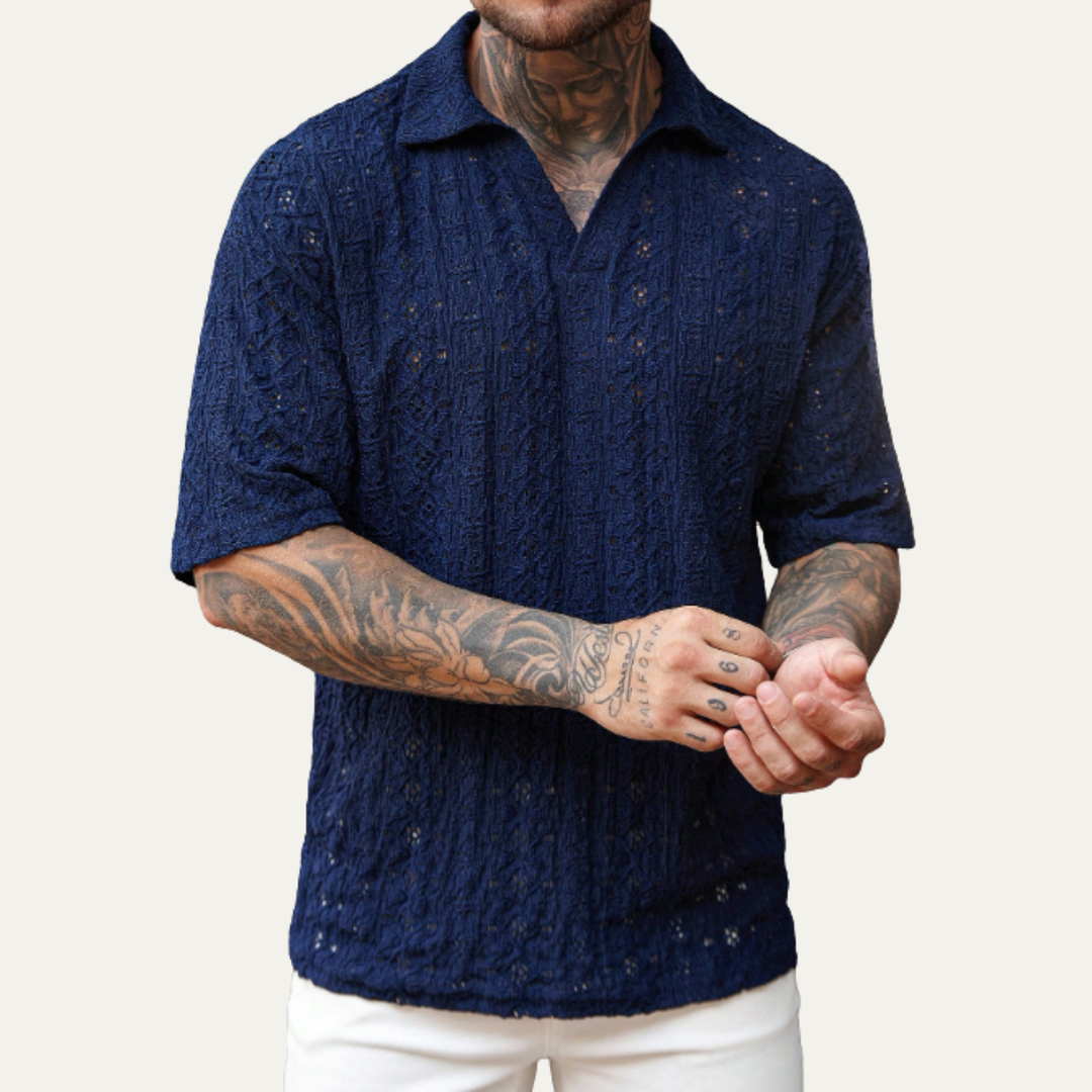 La Chemise en Lin Crochet Maillé Bohémien pour Homme Glenridge Hill – Bleu Marine