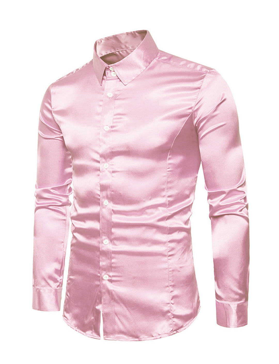 Chemise de soirée à manches longues en satin lisse boutonné pour homme