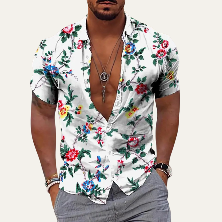 La Chemise de Plage Hawaïenne pour Hommes à Imprimé de Noix de Coco Tropicales Intemporelles de Glencrest Park