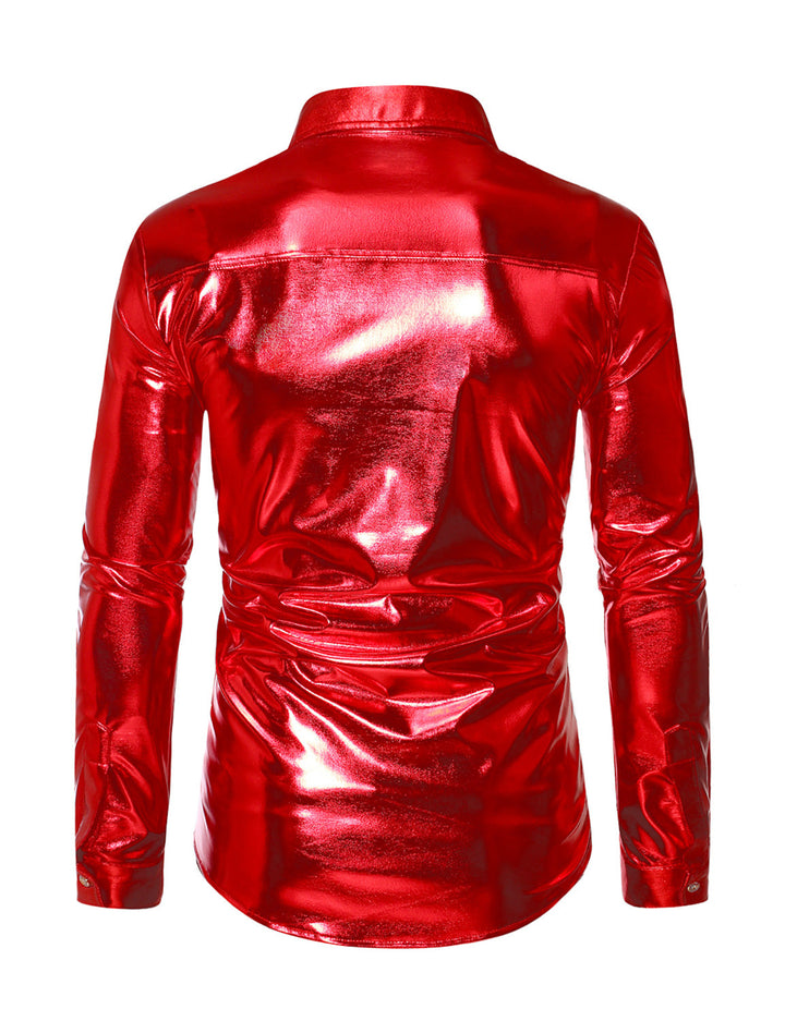Costume de smoking boutonné brillant de luxe pour hommes, chemise de soirée à manches longues