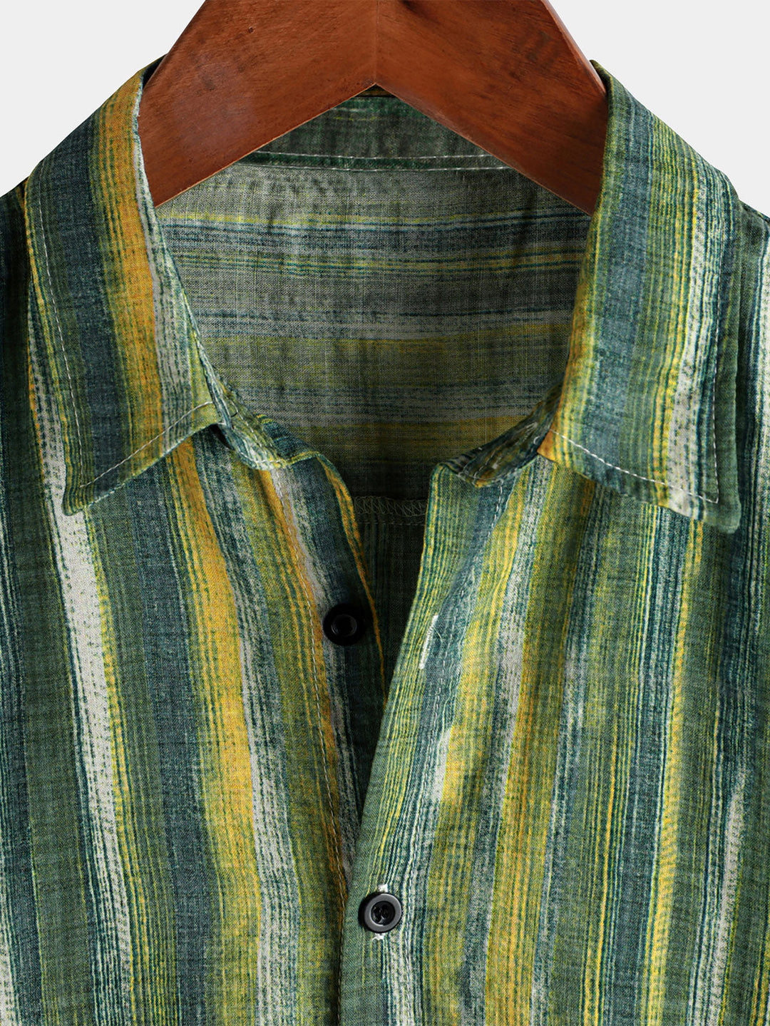 Chemise à manches courtes à rayures vertes rétro pour hommes