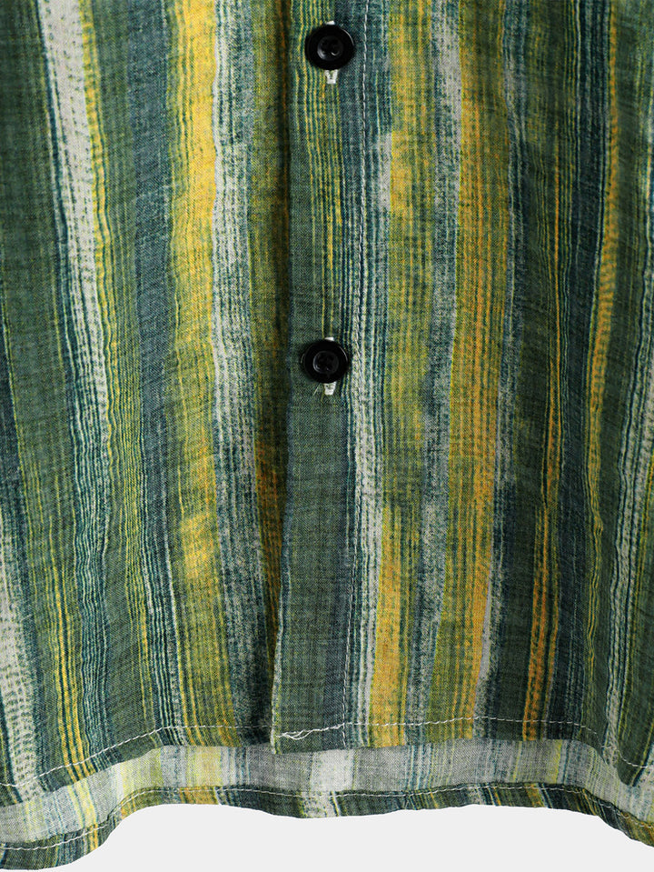 Chemise à manches courtes à rayures vertes rétro pour hommes