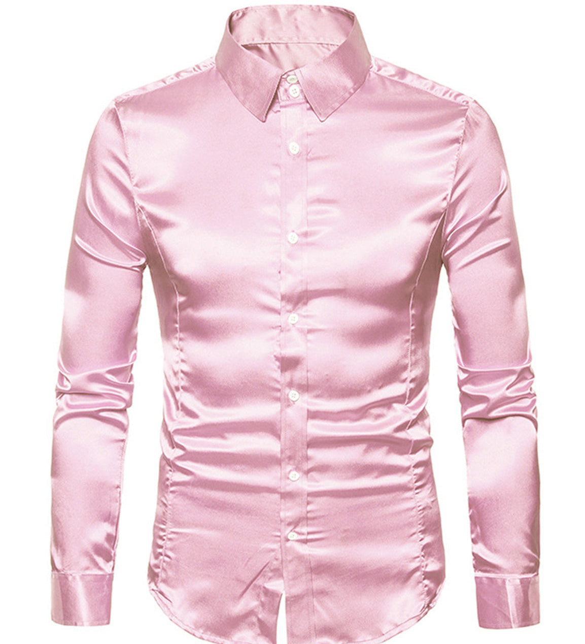 Chemise de soirée à manches longues en satin lisse boutonné pour homme