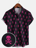 Chemise d'Été à Manches Courtes pour Homme avec Crâne Rose Punk Rock et Fraîche