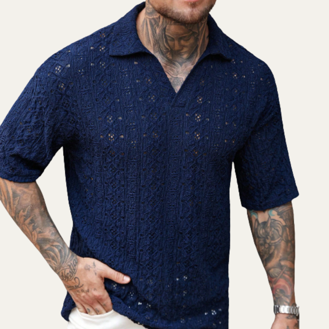 La Chemise en Lin Crochet Maillé Bohémien pour Homme Glenridge Hill – Bleu Marine