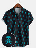 Chemise d'Été à Manches Courtes pour Homme avec Design de Crâne Punk Rock