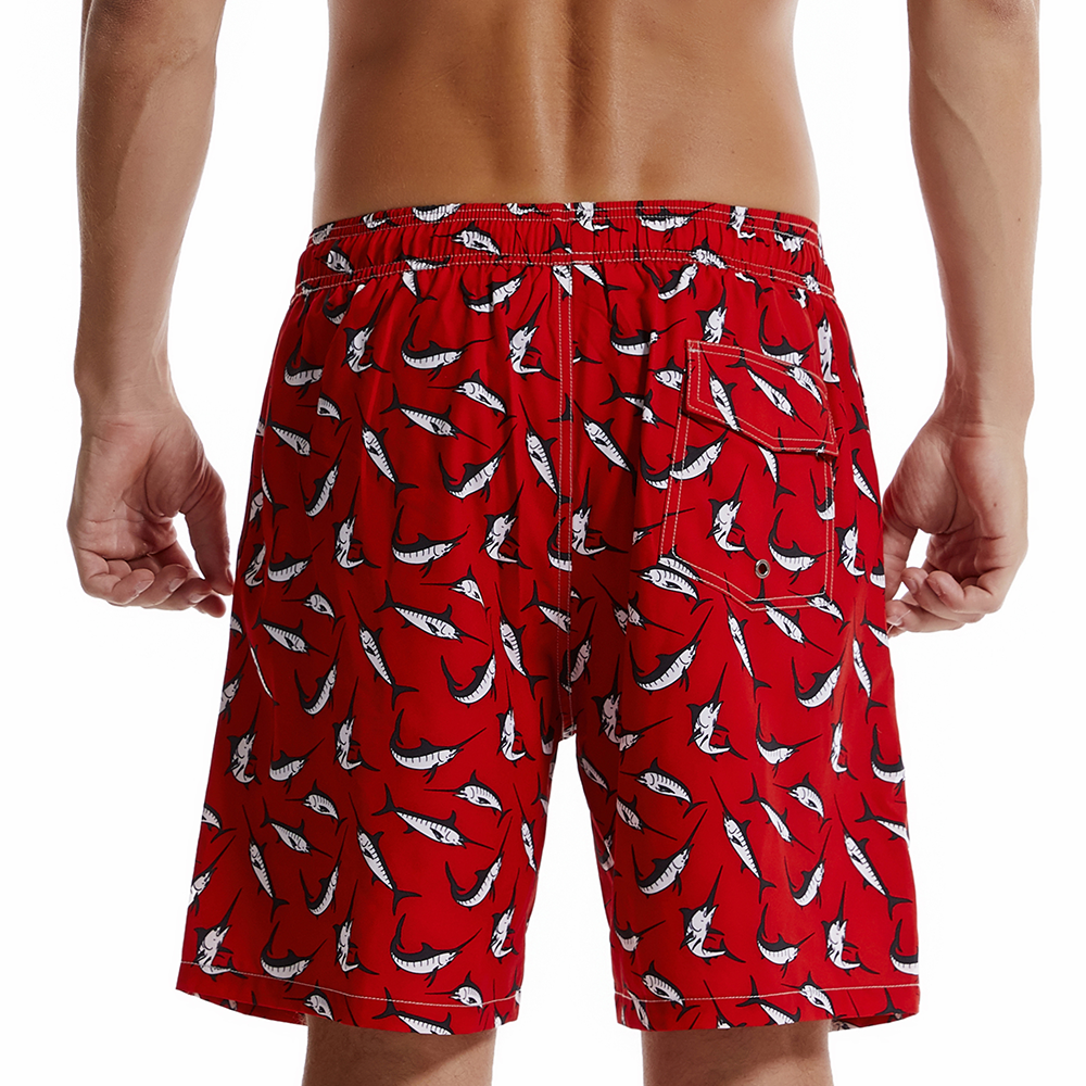 Short de plage rouge à imprimé requin pour hommes, maillot de bain à séchage rapide