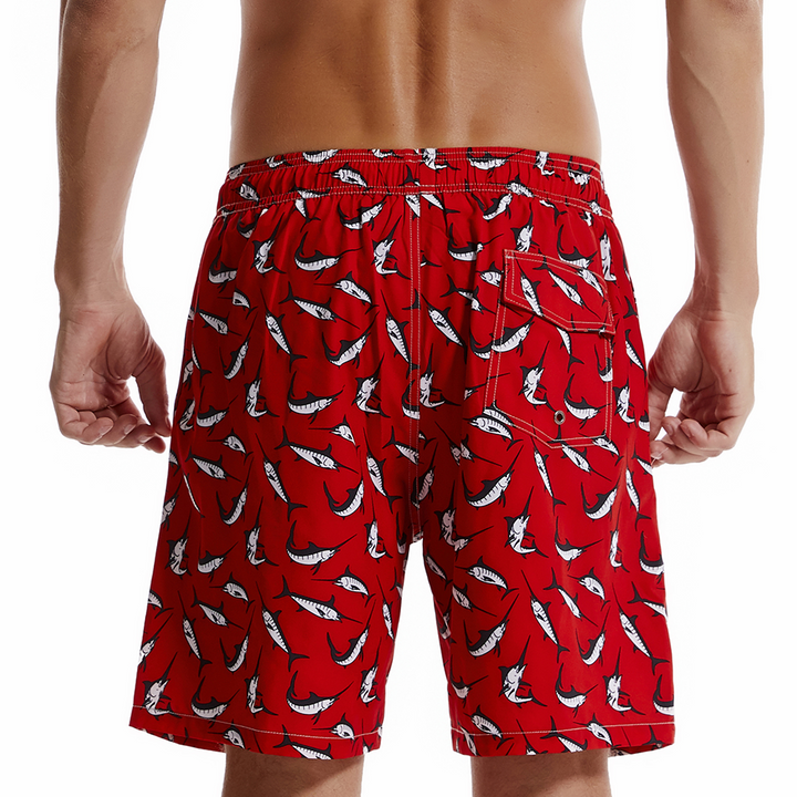 Short de plage rouge à imprimé requin pour hommes, maillot de bain à séchage rapide