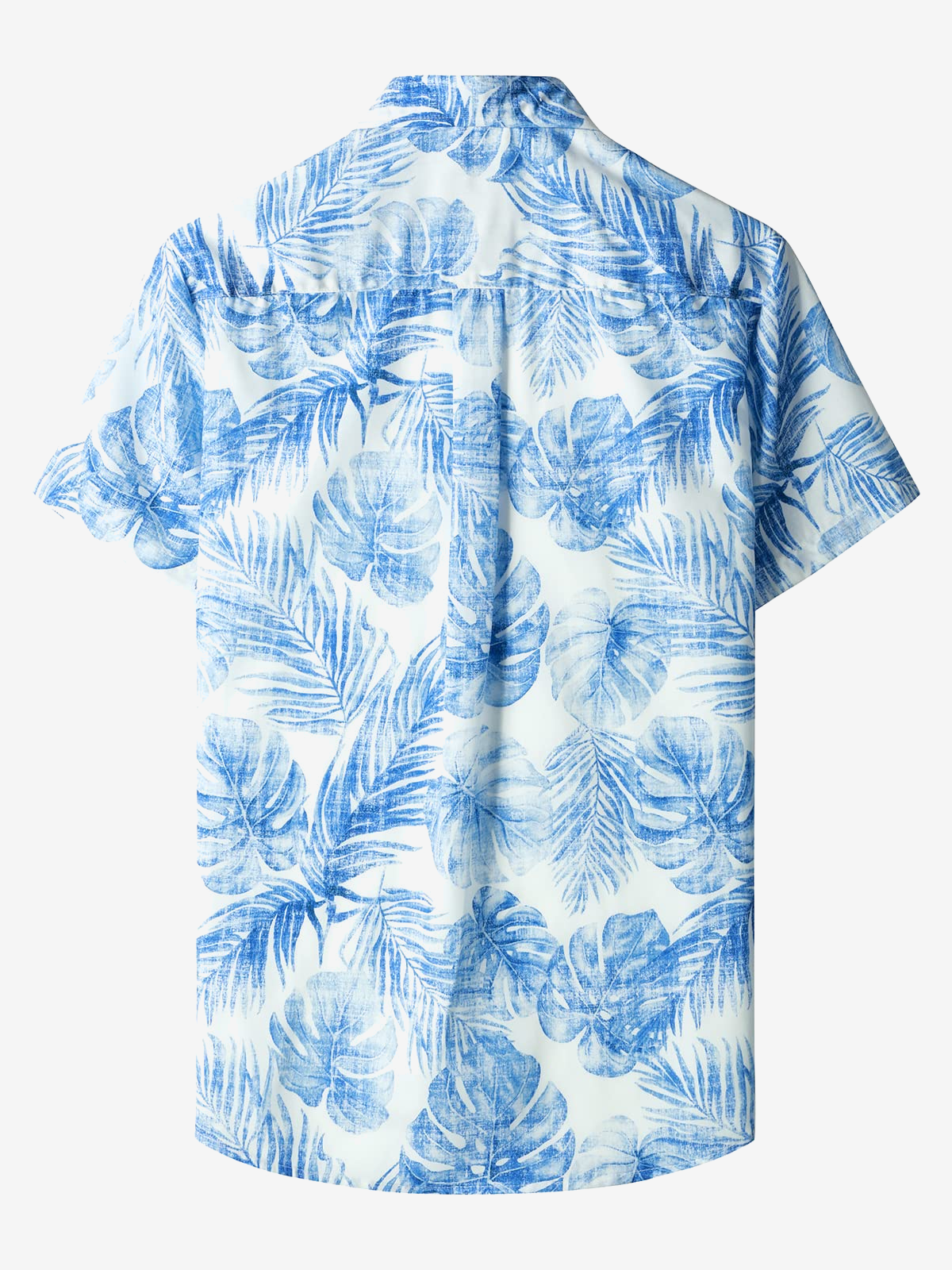 Chemise hawaïenne bleue à manches courtes pour homme avec poche décontractée et imprimé de plantes tropicales