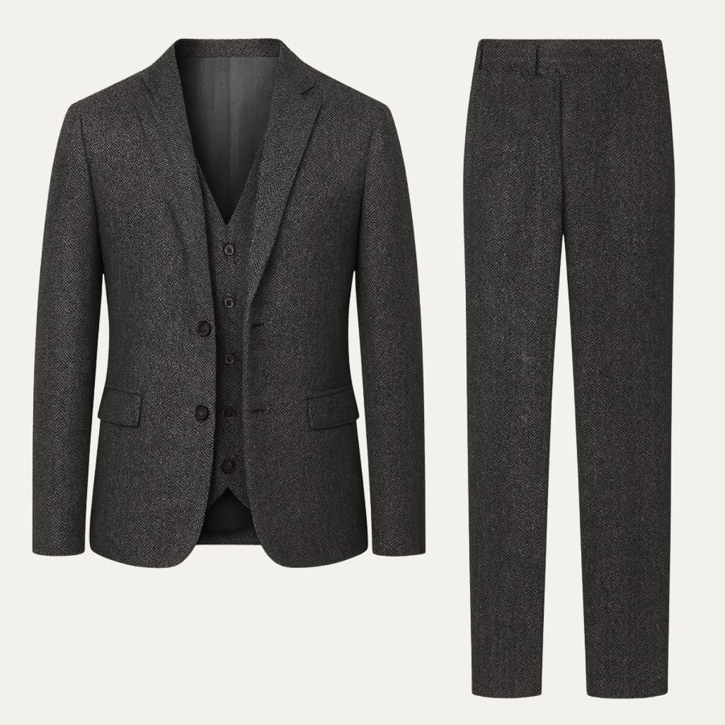 Le Costume 3 Pièces en Tweed pour Hommes Norwood – Veste Herringbone Ajustée, Gilet & Pantalon