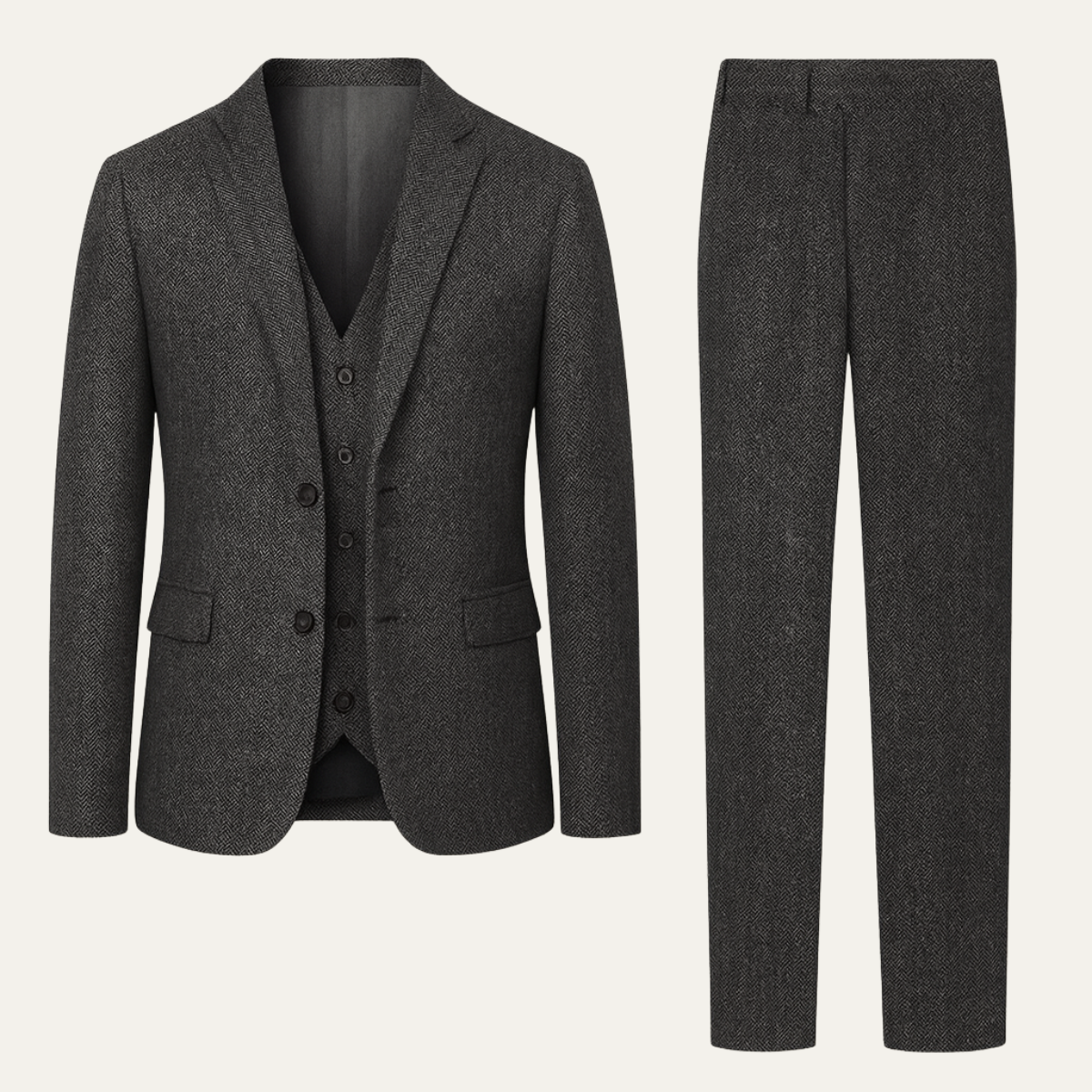 Le Costume 3 Pièces en Tweed pour Hommes Norwood – Veste Herringbone Ajustée, Gilet & Pantalon