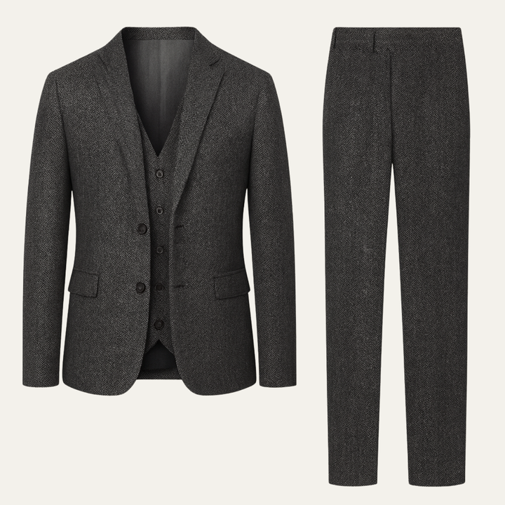 Le Costume 3 Pièces en Tweed pour Hommes Norwood – Veste Herringbone Ajustée, Gilet &amp; Pantalon