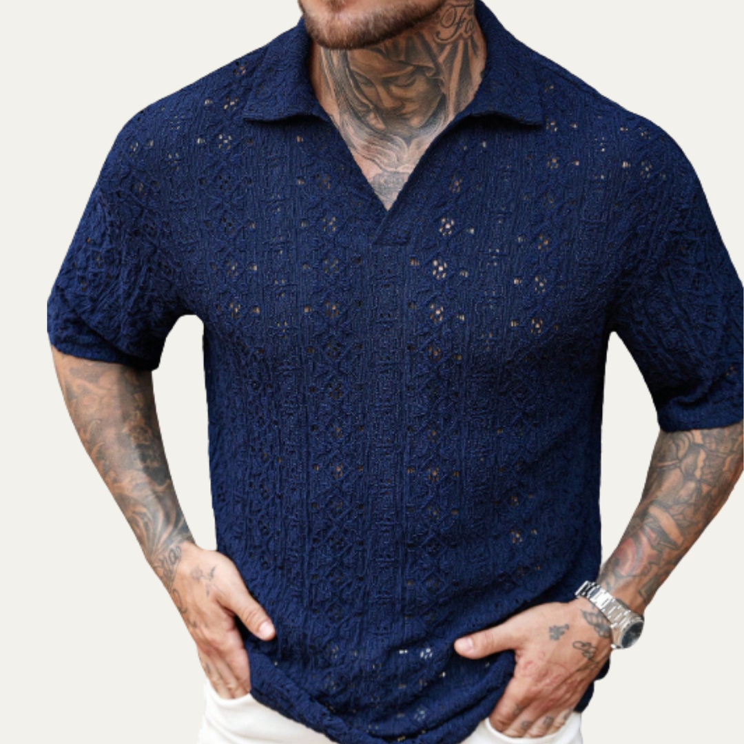 La Chemise en Lin Crochet Maillé Bohémien pour Homme Glenridge Hill – Bleu Marine