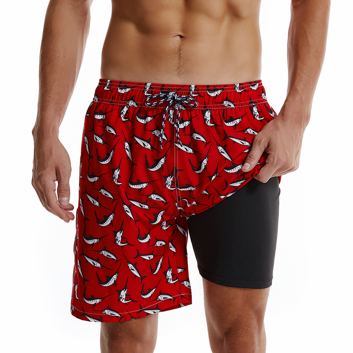 Short de plage rouge à imprimé requin pour hommes, maillot de bain à séchage rapide