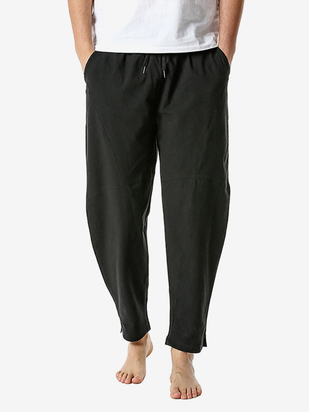 Pantalon ample décontracté léger en coton pour hommes, taille élastique