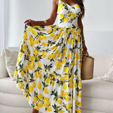 Sabina | Robe Maxi d'Été Fraîche à Imprimé Citron pour Femme