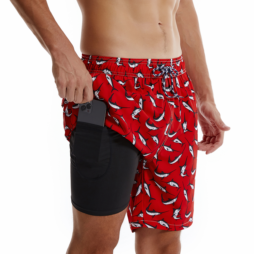 Maillot de Bain Rouge avec Imprimé de Requins pour Homme