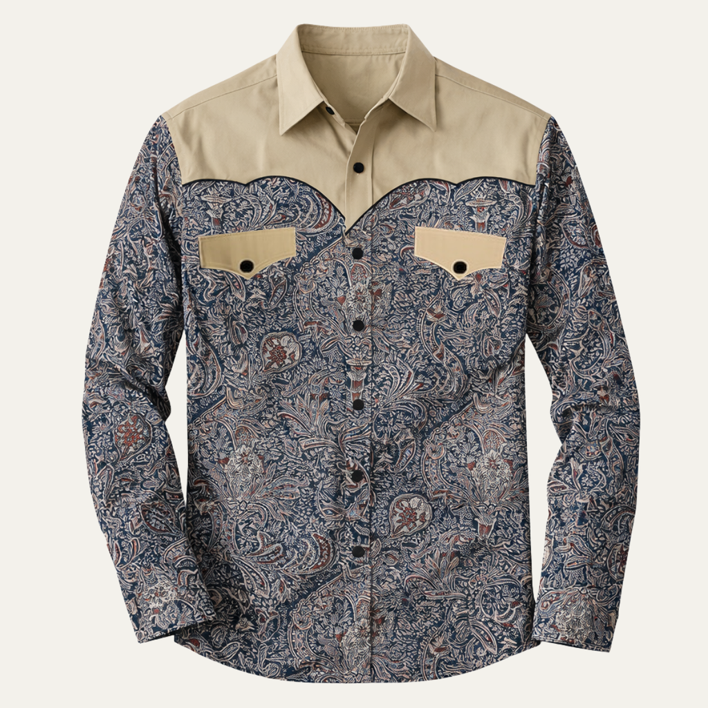 Chemise en denim douce à patchwork bicolore pour hommes Huntley