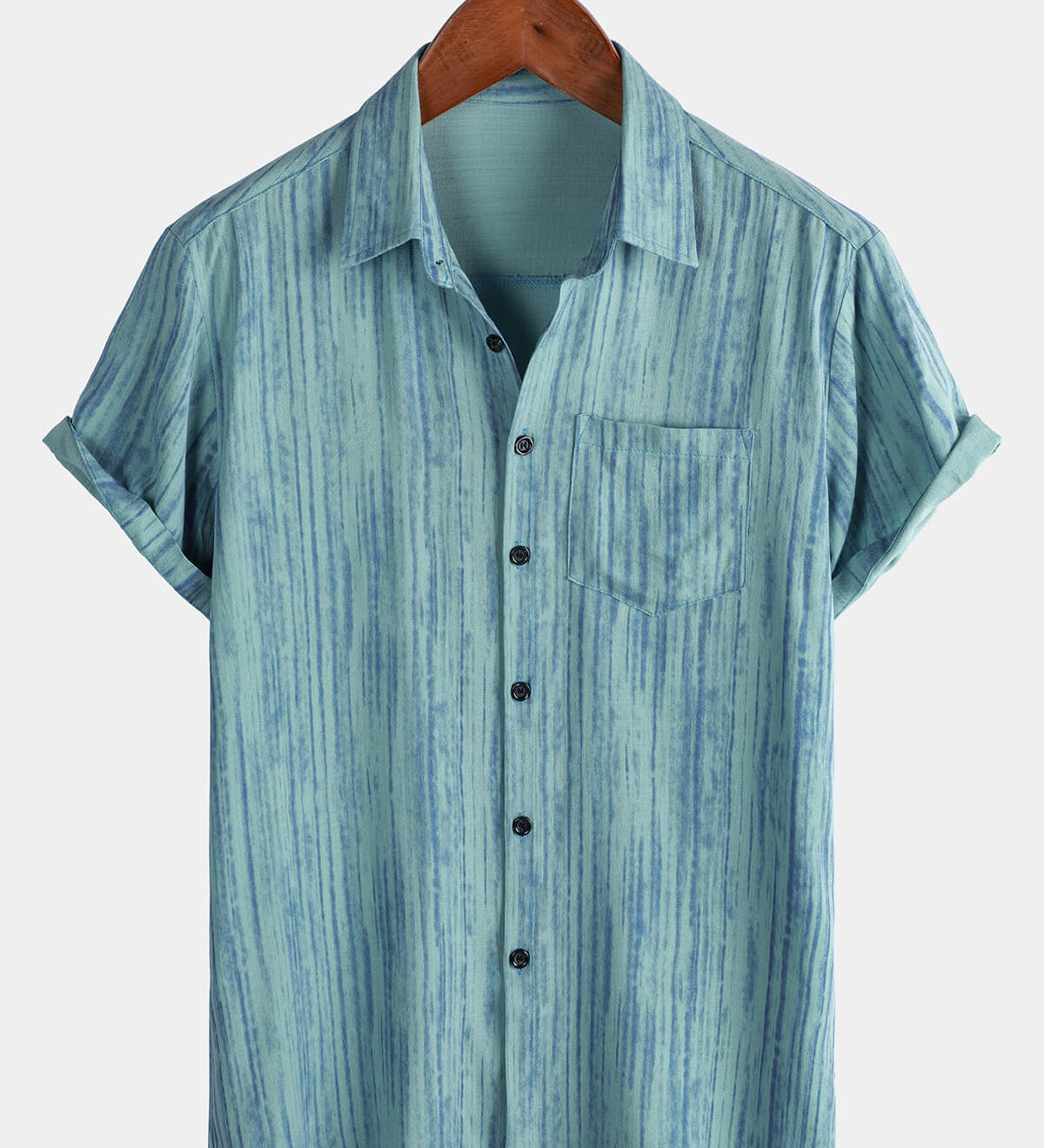 Men's Breathable Pocket Black Striped Short-Sleeve Shirt