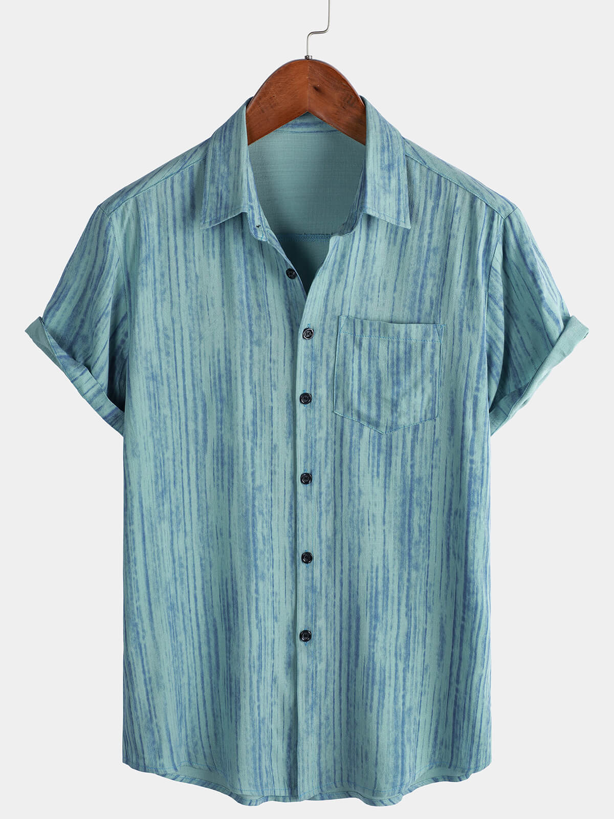 Chemise à Manches Courtes à Rayures Noires pour Homme avec Poche Respirante