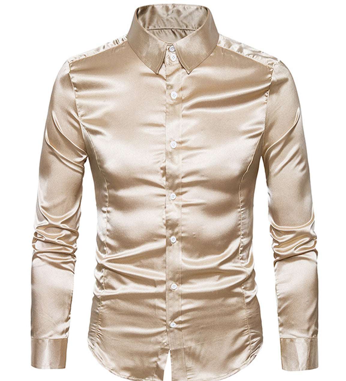 Chemise de soirée à manches longues en satin lisse boutonnée pour homme