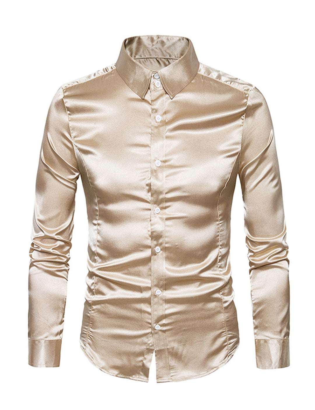 Chemise de soirée à manches longues en satin lisse boutonnée pour homme