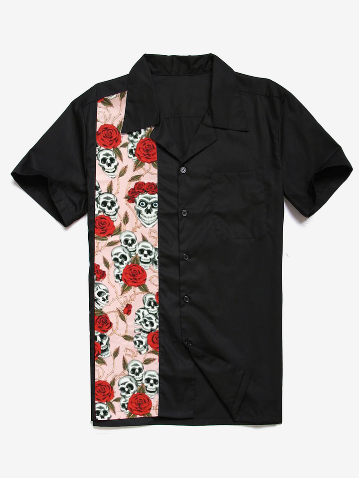 Chemise à manches courtes en coton pour homme avec poche rétro décontractée des années 50