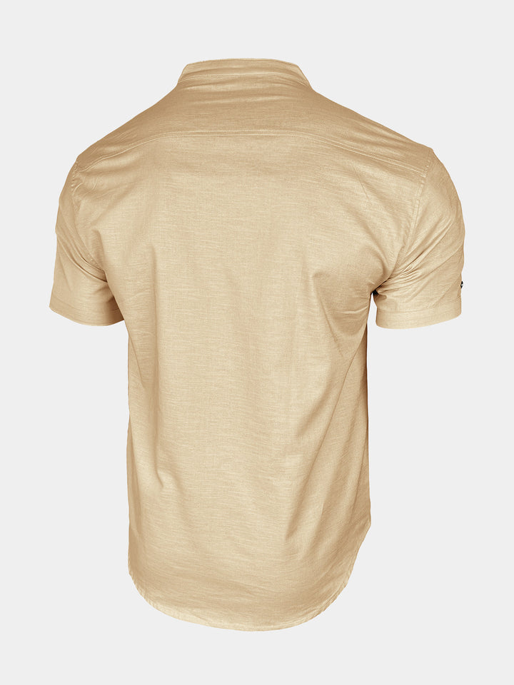Chemise Homme Henley en Coton et Lin à Col Mao Manches Courtes