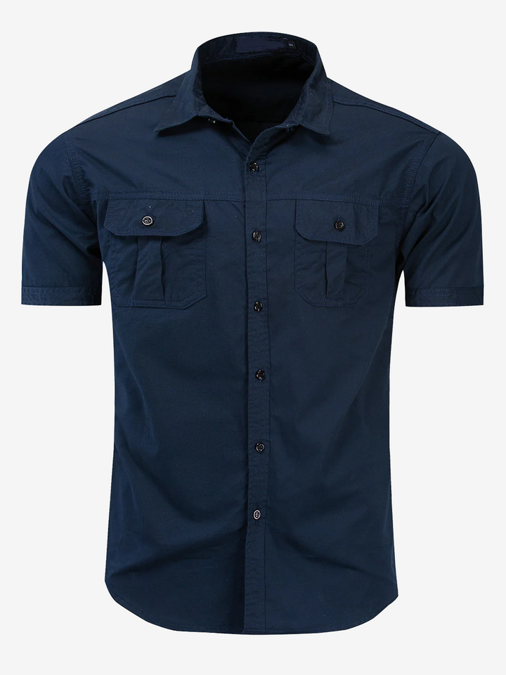 Chemise décontractée à manches courtes en coton avec poche extérieure pour hommes